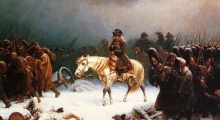 Napoleon on horse leaving Russia
