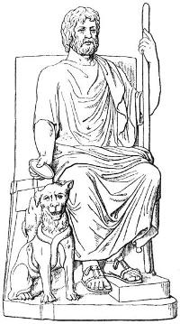 Greek god Hades and his dog Cerberus