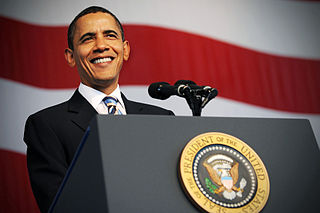 Obama giving speech at podium