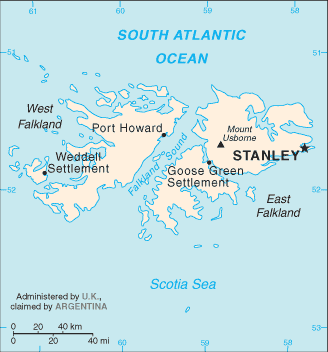 Country of Falkland Islands (Islas Malvinas) Map