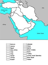 Middle East Coloring Map of countries