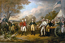 The British surrender at the Battle of Saratoga