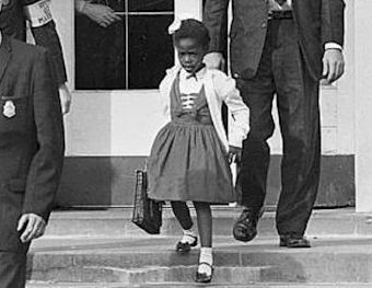 Ruby Bridges guarded by US Marshalls