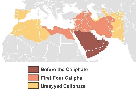 Map showing the expansion of the Islamic Empire under the Caliphate