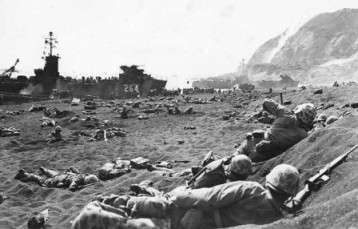 Marines storm the beach of Iwo Jima